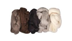 Produktbild von Rayher - REINE SCHURWOLLE KAMMZUG 5 FARBEN JE 25G NATURMISCHUNG 53879000