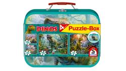 Produktbild von Schmidt Spiele - Kinderpuzzle - Dinos, Puzzle-Box im Metallkoffer, 2x100, 2x60 Teile